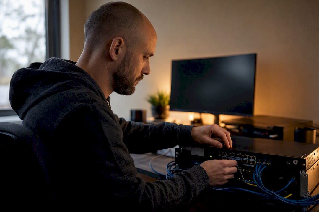 Hands configuring email security hardware