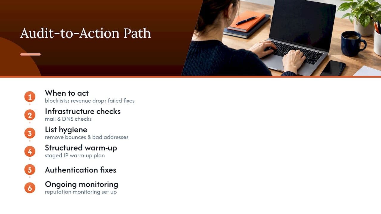 Deliverability audit components and actions