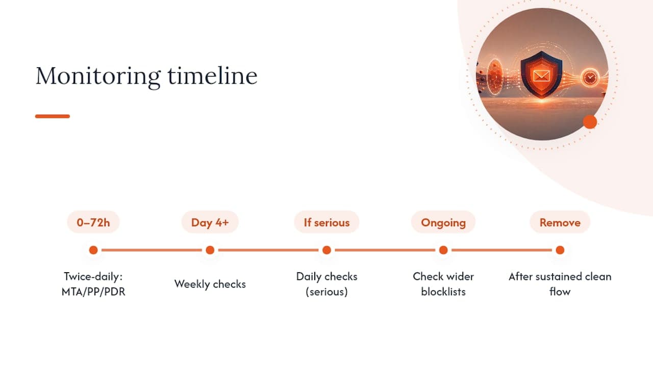 Email recovery monitoring timeline and checks